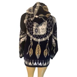 Imalaya 💯% Wool Indigenous Dream Catcher Hooded Zipper Front Jacket Coat